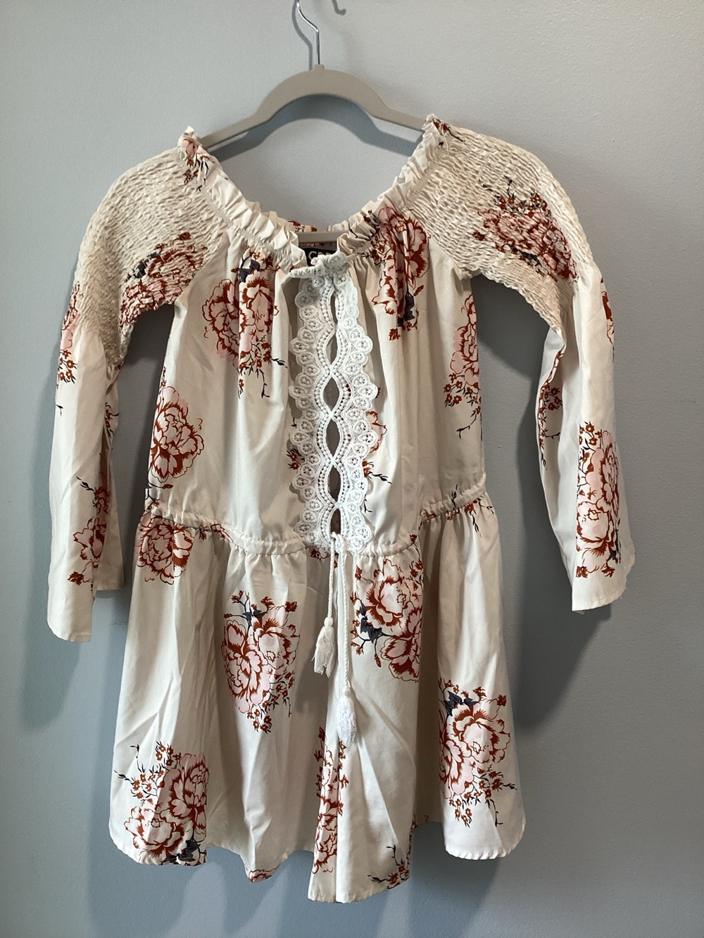 Boho Floral top in Cream with Rust Flowers